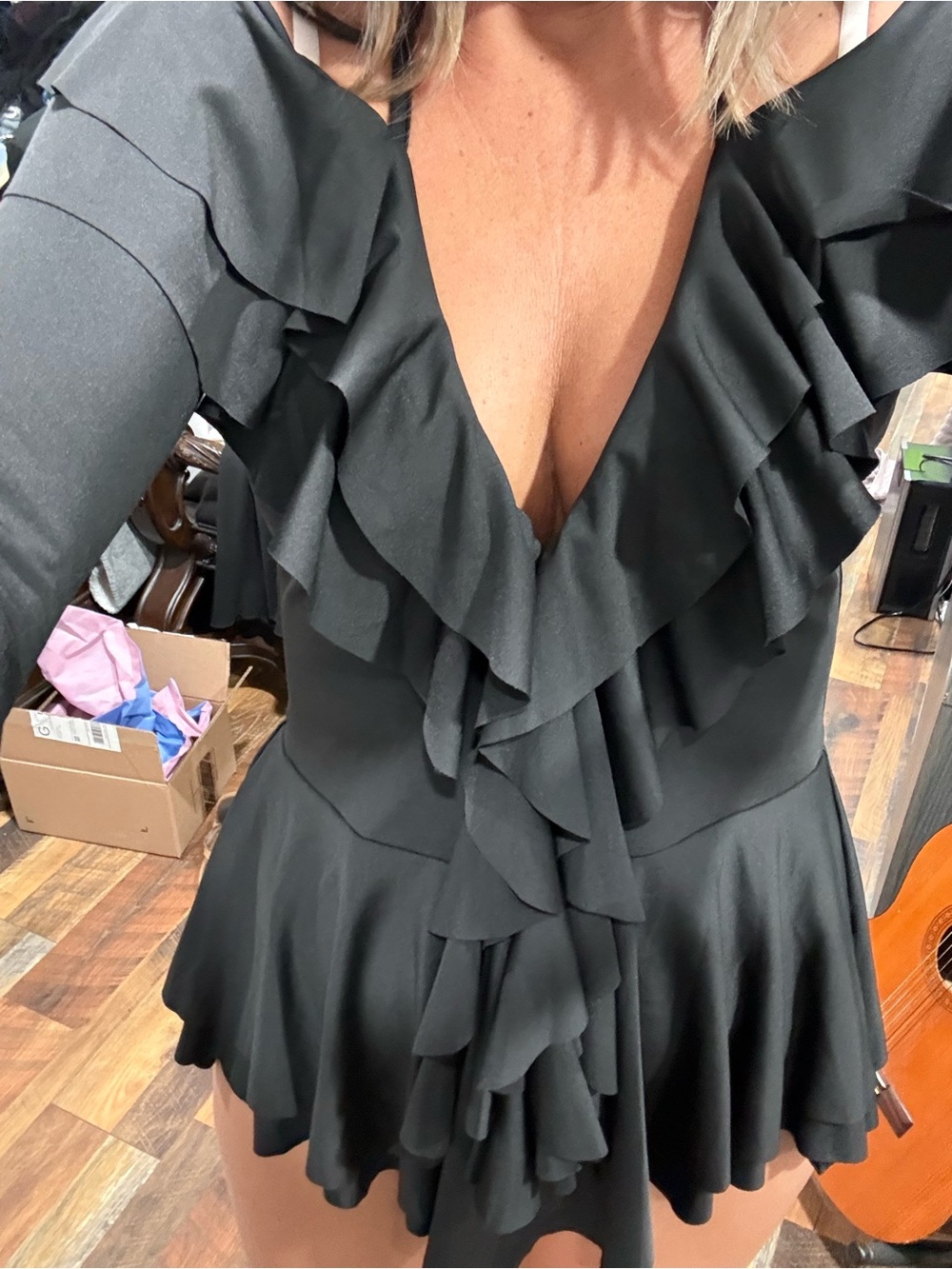 Ruffled Deep V Black